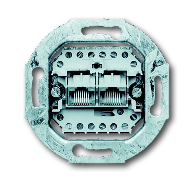 Механизм 2-постовой телефонной розетки 8/8 полюсов, раздельно, RJ 11/12; RJ 45; ISDN, категория 3 | 0230-0-0243 | 2CKA000230A0243 | ABB