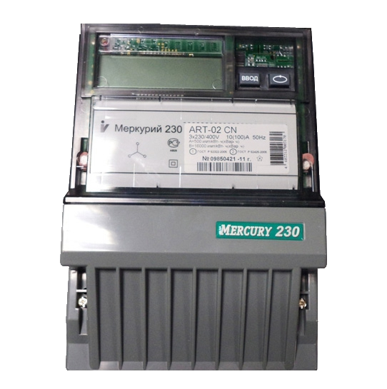 Счетчик Меркурий 230 ART-02 CN 10-100А/400В (мнтар.) ЖКИ (монт. пл.)
