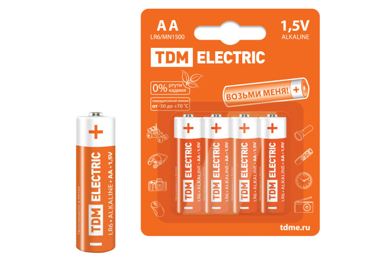 Элементы питания LR6 AA Alkaline 1,5V BP-4 | SQ1702-0003 | TDM