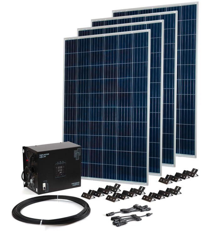 Комплект Teplocom Solar-1500+Солнечная панель 250Вт х4 кабель 10 м MC4 коннекторы | 2426 | Бастион