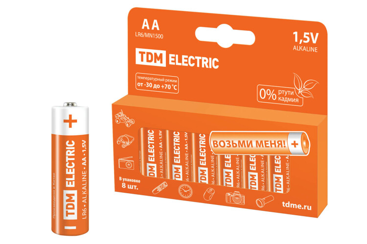 Элемент питания LR6 AA Alkaline 1,5V PAK-8 | SQ1702-0009 | TDM