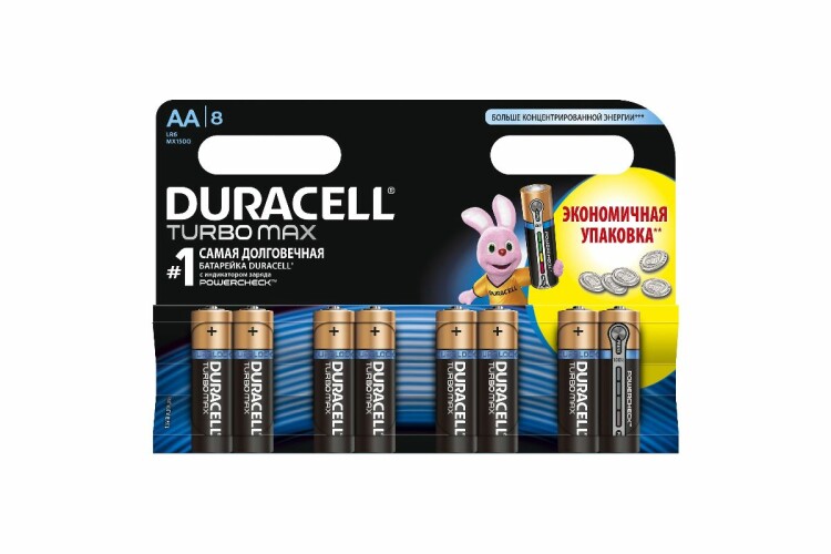 Батарейка щелочная (алкалиновая) LR6-8BL TURBO (8/96/18240) | C0038941 | Duracell