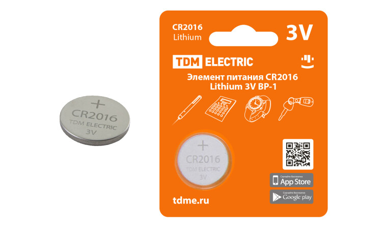 Элемент питания CR2016 Lithium 3V BP-1 | SQ1702-0097 | TDM