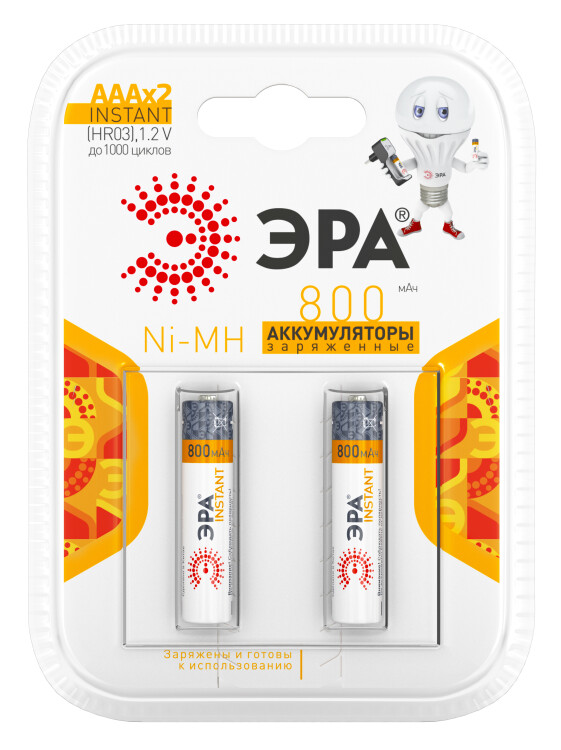 Аккумуляторы HR03-2BL 800mAh Instant (20/240/7680) | C0038454 | ЭРА