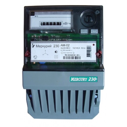 Счетчик Меркурий 230 AM-02 10-100А/400В (1 тар.) МЕХ (монт. пл.)