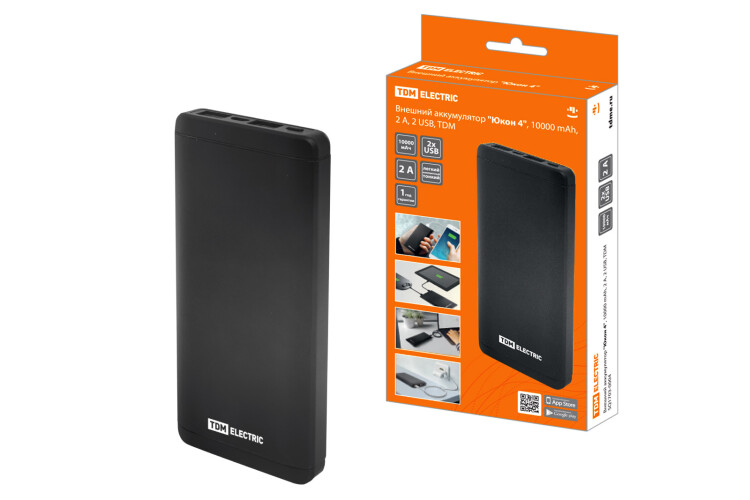 Аккумулятор внешний "Юкон 4", 10 000 mAh, 2 А, 2 USB, | SQ1703-0004 | TDM