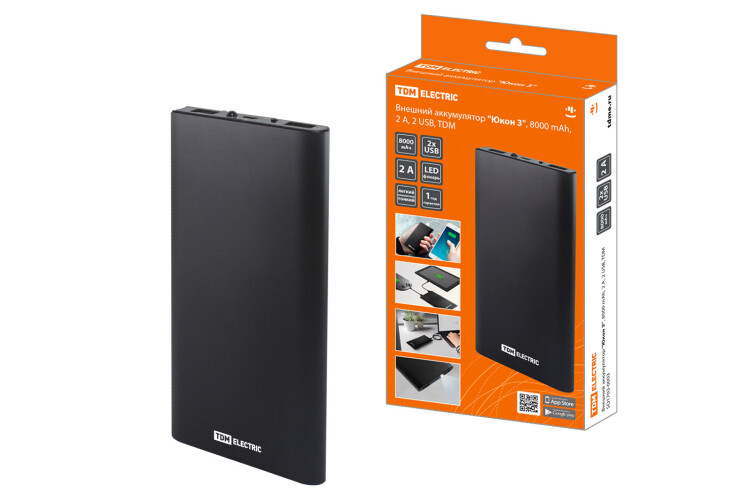 Аккумулятор внешний "Юкон 3", 8000 mAh, 2 А, 2 USB, | SQ1703-0003 | TDM