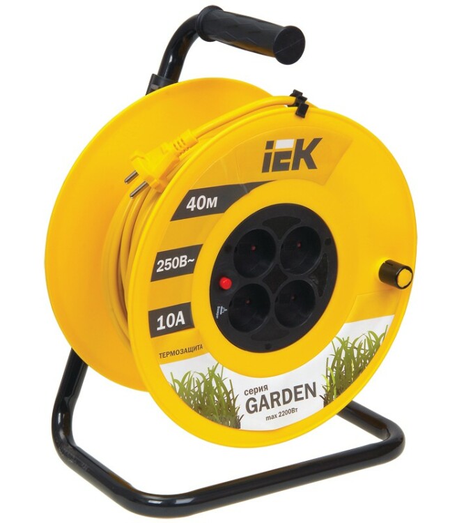 Удлинитель на катушке УК40 с т/з 4 места 2Р/40м 2х1,0 мм2 "Garden" | WKP23-10-04-40 | IEK