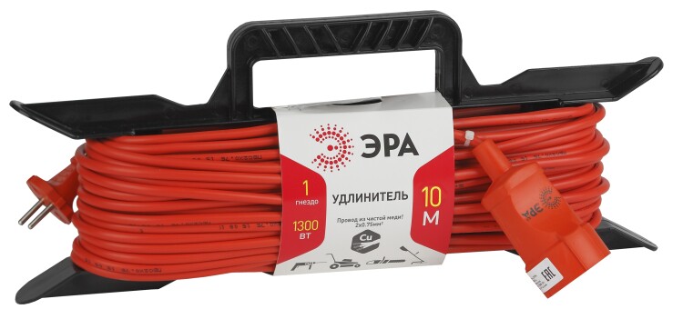 Удлинитель силовой UF-1-2x0.75-10m рамка без заземл. 10м 1гн 2х0,75мм2 (10/240) |Б0017609 | ЭРА