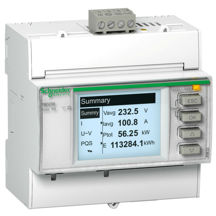 Поверенный измеритель мощности PM3255 2DI/2DO, RS-485 | METSEPM3255RU | Schneider Electric