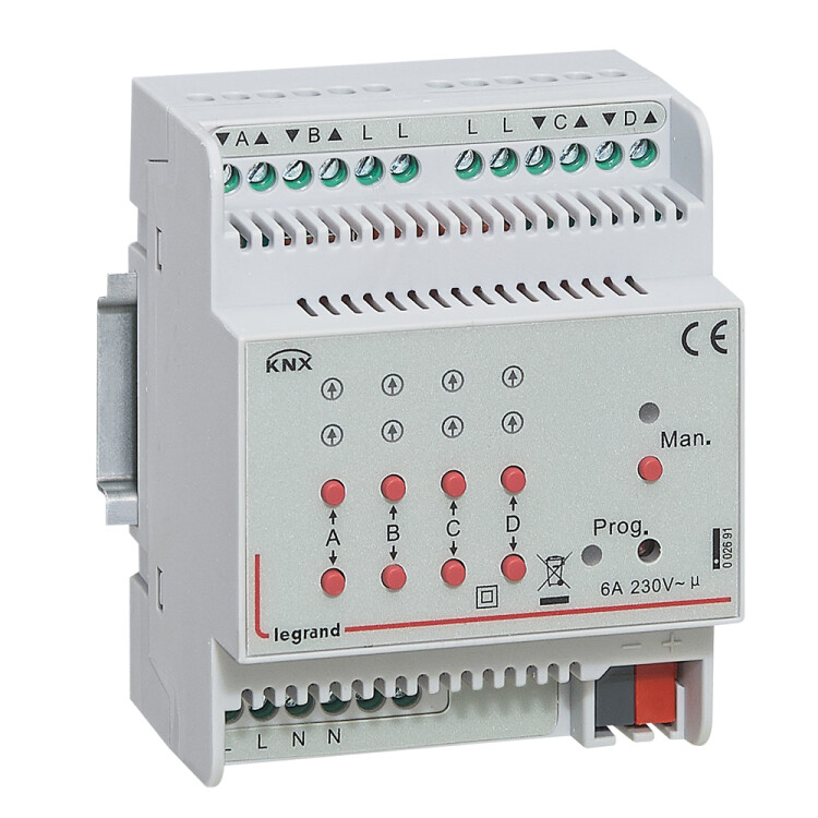 KNX. Активатор для приводов жалюзи/рольставень 4-канальный 6А.DIN 4 модуля. | 002691 | Legrand
