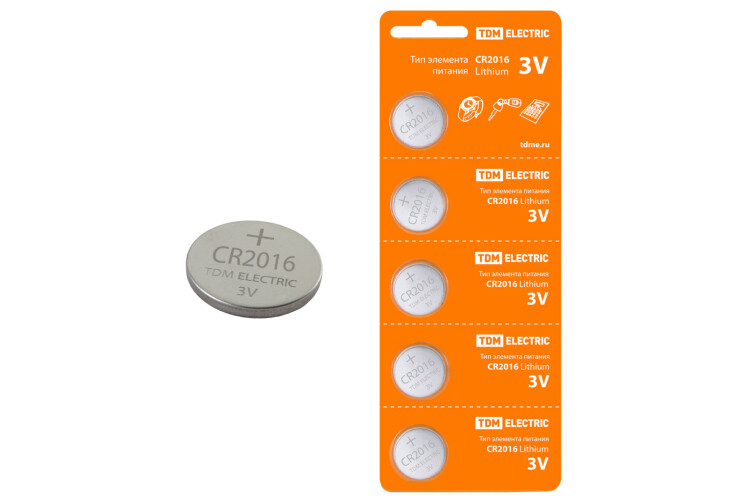 Элемент питания CR2016 Lithium 3V BP-5 | SQ1702-0027 | TDM