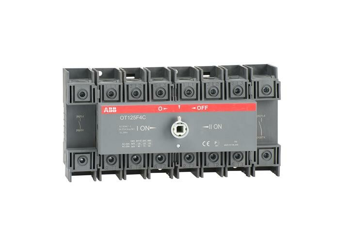 Реверсивный рубильник OT125F4C до 125А 4-полюсный для установки на DIN-рейку или монтажную плату (без ручки) | 1SCA105054R1001 | ABB