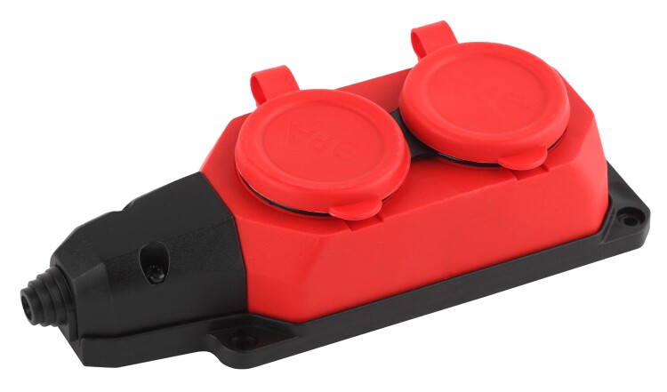 K-2e-RED-IP44 ЭРА Колодка каучуковая с/з 2гн 16A IP44 красная | Б0044551 | ЭРА