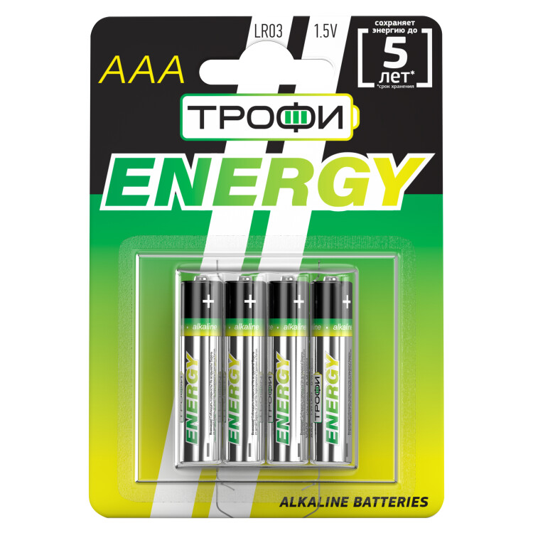 Батарейка щелочная (алкалиновая) LR03-4BL ECO (40/960/37440) (AAA) | Б0017044 | ТРОФИ