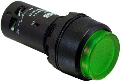 Кнопка с подсветкой CP4-12G-10 зеленая 110-130В AC/DC с выступающей клавишей с фиксацией 1НО | 1SFA619103R1212 | ABB