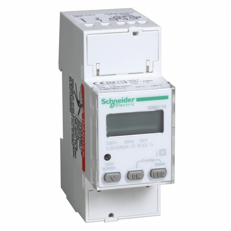 Счетчик iEM2110, 1-ф, 63A, 2 тарифа, имп. выход MID | A9MEM2110 | Schneider Electric