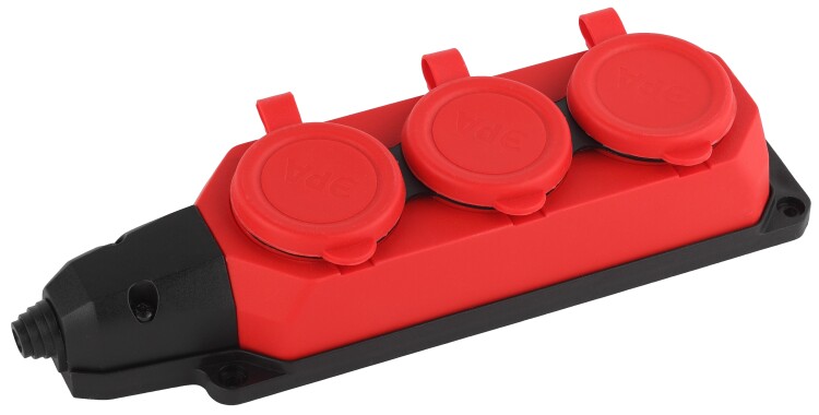 K-3e-RED-IP44 ЭРА Колодка каучуковая с/з 3гн 16A IP44 красная | Б0044552 | ЭРА