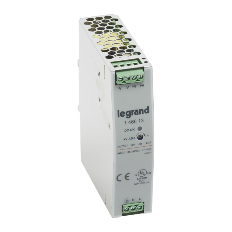 1-фазный Импульсный источник питания 12В 75Вт 6,3A | 146613 | Legrand