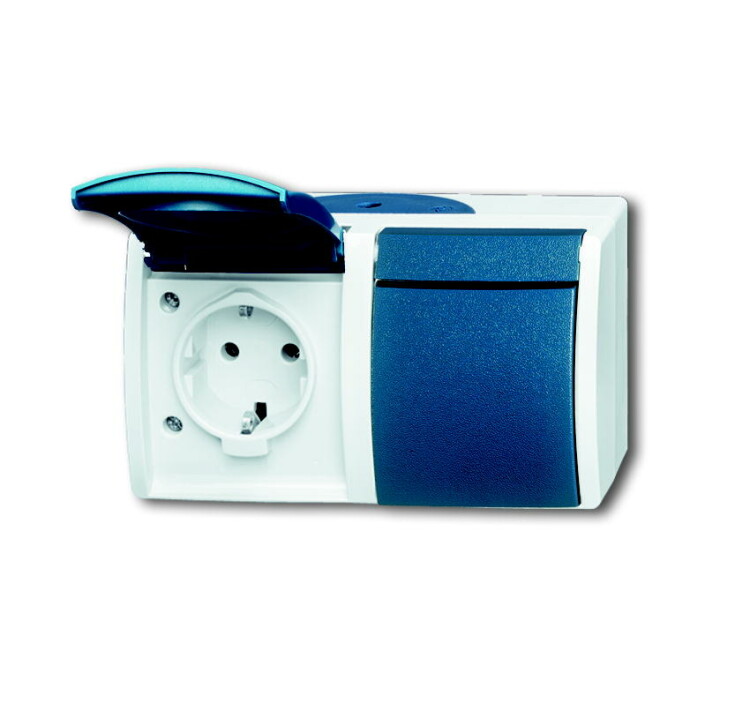 Розетка SCHUKO 16А 250В IP44, двойная, горизонтальная, для открытого монт., серия ocean, цвет серый/сине-зелёный | 2084-0-0726 | 2CKA002084A0726 | AB