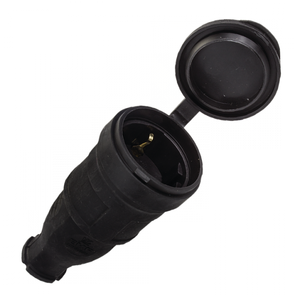 Розетка переносная с защитной крышкой каучуковая 230В 2P+PE 16A IP44 EKF PROxima | RPS-012-16-230-44 | EKF
