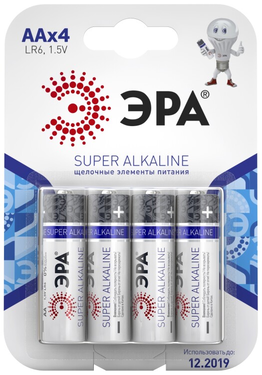 Батарейка щелочная (алкалиновая) LR6-4BL (80/640/20480) (AA) | C0038450 | ЭРА