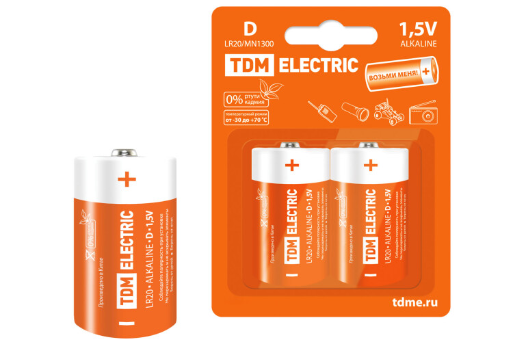 Элемент питания LR20 D Alkaline 1,5V BP-2 | SQ1702-0012 | TDM