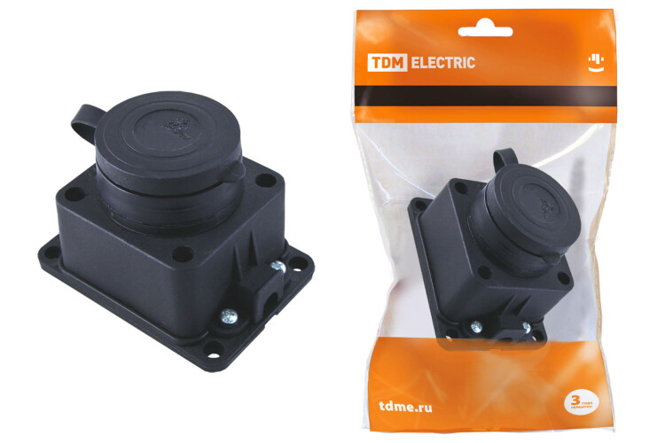 Розетка настенная с заглушкой каучук 2Р+РЕ 16А 250В IP44 | SQ0612-0003 | TDM