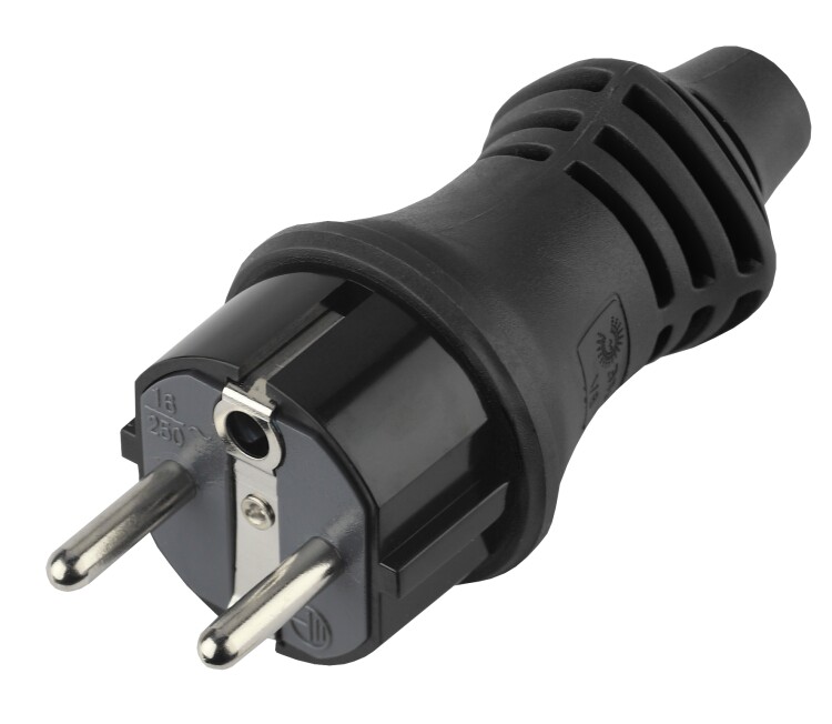 V6(B) Вилка IP44 каучук c/з 16A черная (10/100/4200) | Б0019193 | ЭРА