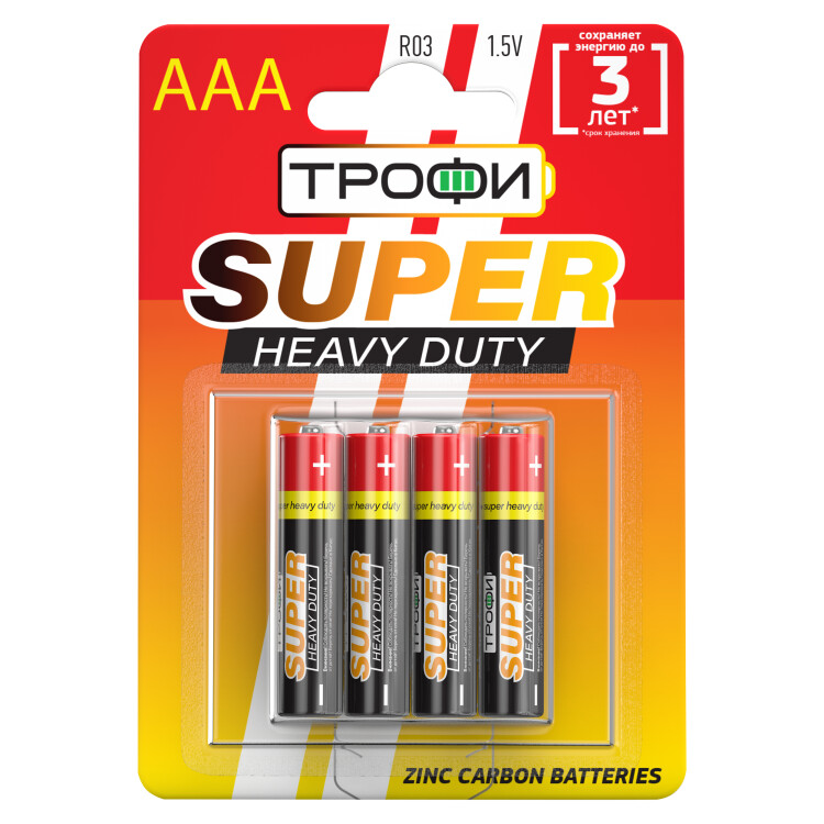 Батарейка солевая (ЭП) R03-4BL (40/960/46080) (AAA) | C0033712 | ТРОФИ