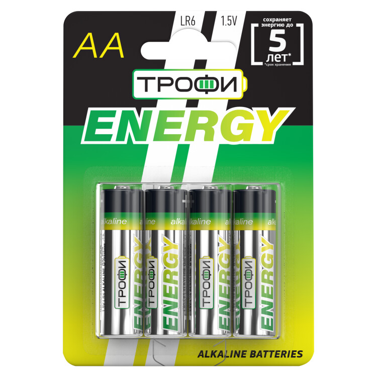 Батарейка щелочная (алкалиновая) LR6-4BL ECO (40/720/17280) (AA) | Б0017046 | ТРОФИ