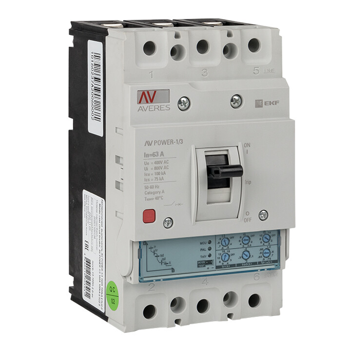 Автоматический выключатель AV POWER-1/3 63А 100kA ETU2.0 AVERES | mccb-13-63H-2.0-av | EKF