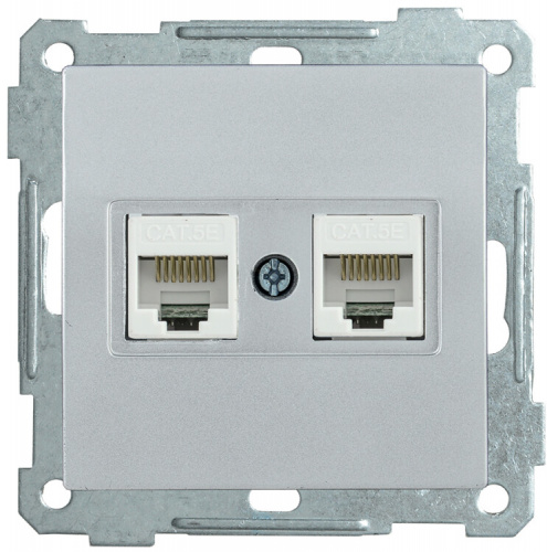 BOLERO серебряный Розетка компьютерная 2-местаая RJ45 Cat5e РК10-2-Б | EKB25-K23 | IEK