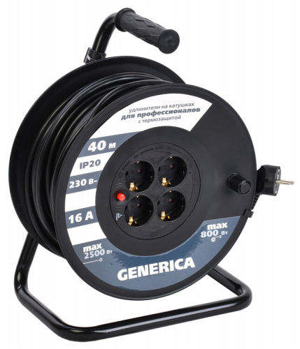 Катушка УК40 с т/з 4 места 2P+PE/40м 3х1,5мм2 GENERICA | WKP20-16-04-40-G | IEK