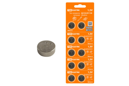 Элемент питания AG10/LR1130 Alkaline 1,5V BP-10 | SQ1702-0043 | TDM