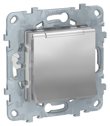 Unica New Алюминий Розетка с/з со шторками, с крышкой, 16А, 250В, IP40 | NU503730TA | Schneider Electric