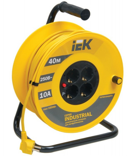 Удлинитель на катушке УК40 с т/з 4 места 2Р+PЕ/40м 3х1,0 мм2 "Industrial" | WKP14-10-04-40 | IEK