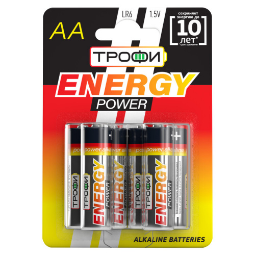 Батарейка щелочная (алкалиновая) LR6-6BL (60/480/19200) (AA) | Б0017607 | ТРОФИ