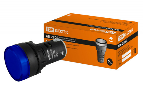 Лампа AD-22DS(LED)матрица d22мм синий 12В AC/DC | SQ0702-0019 | TDM