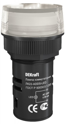 Лампа комм. ADDS 22 мм Цвет:БЕЛЫЙ LED 220В ЛK-22 | 25001DEK | DEKraft
