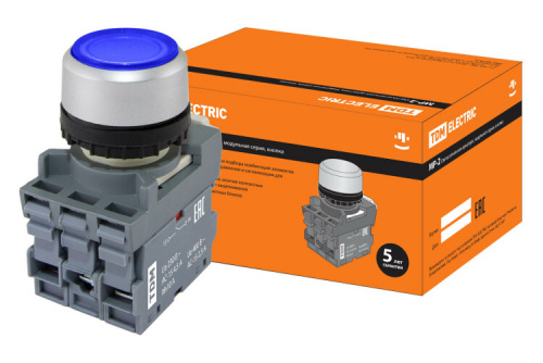 Кнопка с фиксацией MP2-21L(LED) в сборе d22мм/220В 1з+1р синяя | SQ0747-0024 | TDM