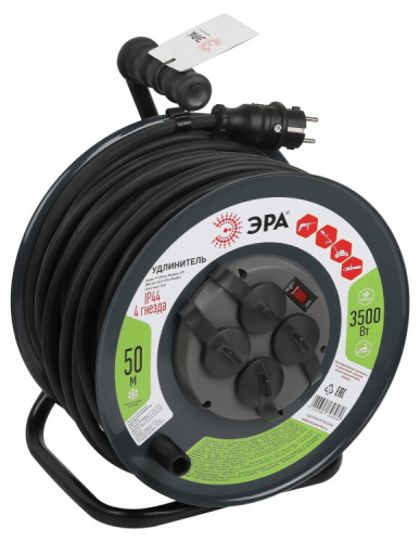 Удлинитель силовой ЭРА метал. катушка с заземл. RMx-4es-3x2.5-50m-IP44(KG )50м с выкл. 4 гн 3x2.5мм2 | Б0052919 | ЭРА
