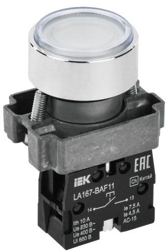 Кнопка LA167-BAF11 d=22мм 1з белая | BBT20-BAF11-1-22-67-K01 | IEK