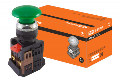 Кнопка AEА-22 "Грибок" зеленый d22мм 1з+1р | SQ0704-0016 | TDM