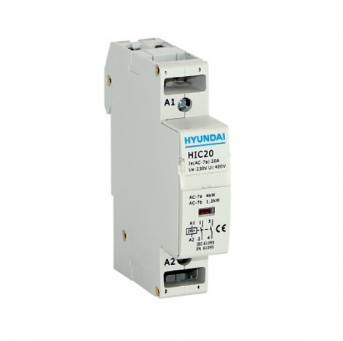 Контактор модульный магнитный HIC20 11NS X230 20А 4 кВт АС1/400VAC 1NO+1NC 50Hz 230V | 13.01.02.000426 | HYUNDAI