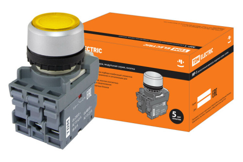 Кнопка MP1-21Y(LED) в сборе d22мм/220В 1з+1р желтая | SQ0747-0015 | TDM