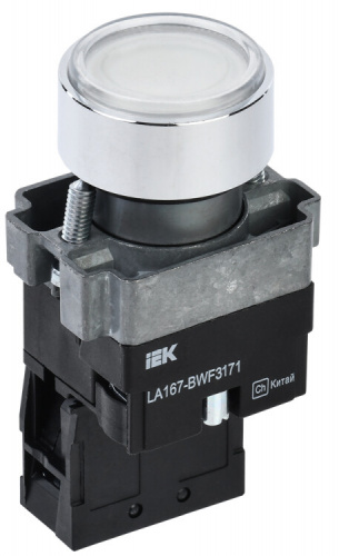 Кнопка LA167-BWF3171 d=22мм RC 1з с подсвет. белая | BBT20-BWF3171-1-12-67-K01 | IEK