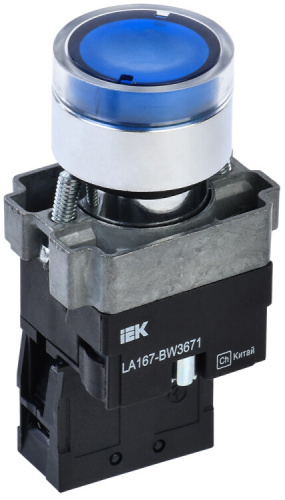 Кнопка LA167-BW3671 d=22мм RC 1з с подсвет. синяя | BBT20-BW3671-1-12-67-K07 | IEK