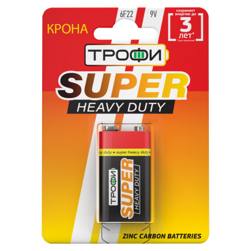 Батарейка солевая (ЭП) 6F22-1BL (12/96/5760) (Крона) | Б0023144 | ТРОФИ