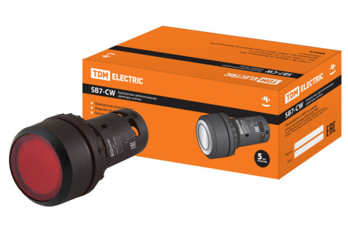 Кнопка SB7-CW3465-220V(LED) d22мм 1з+1р красная | SQ0746-0035 | TDM